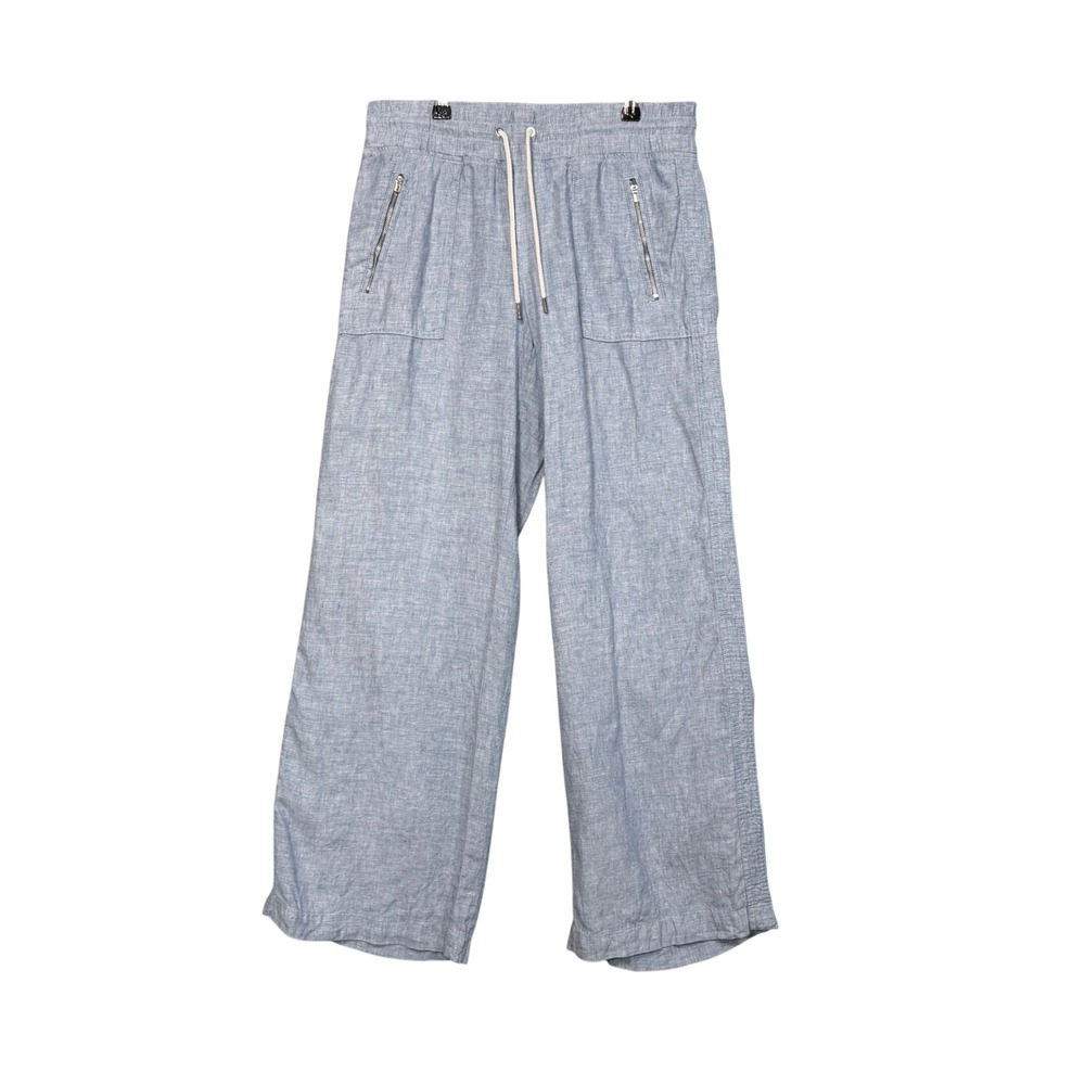 Athleta Cabo Linen Wide Leg Pant Womens 8 Blue Resortwear Beach Sporty